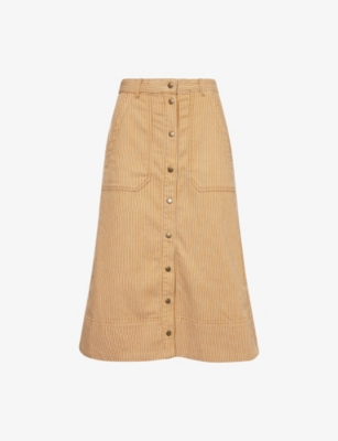 Me And Em And Em Womens Toffee Ecru Stripe Cotton-twill Maxi Skirt