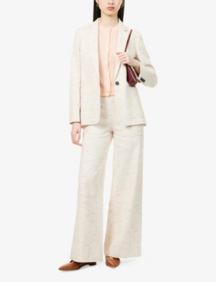 Me And Em And Em Womens Regular-fit Notch-lapel Cotton-blend Blazer Cream Multi In Cream Multi