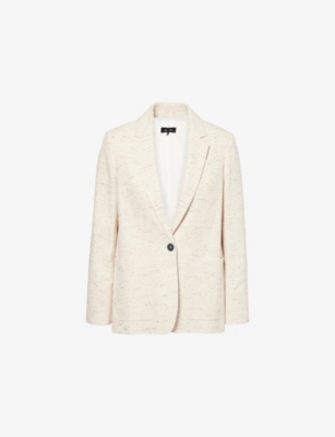 Me And Em And Em Womens Regular-fit Notch-lapel Cotton-blend Blazer Cream Multi In Cream Multi