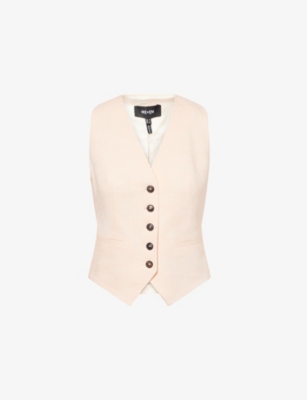 Me And Em Womens  V-neck Sleeveless Woven Vest In Peach Sorbet