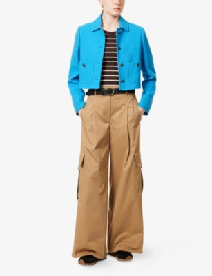 Patch-Pocket Textured Cropped Cotton Jacket&nbsp;