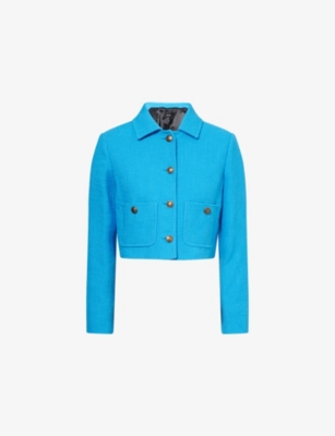 Patch-Pocket Textured Cropped Cotton Jacket&nbsp;