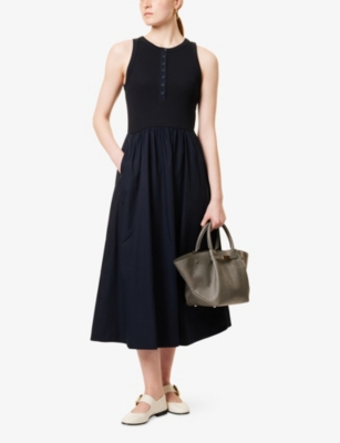 ME AND EM WOMENS ME AND EM BUTTON-FRONT FLARED-SKIRT COTTON-BLEND MAXI DRESS 