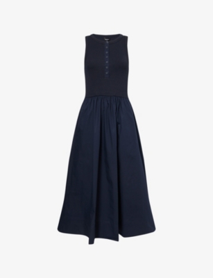 ME AND EM WOMENS ME AND EM BUTTON-FRONT FLARED-SKIRT COTTON-BLEND MAXI DRESS 