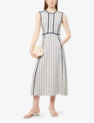 Me And Em Womens  Textured Striped Woven Midi Dress In Navy Cream