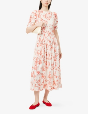 ME AND EM: Floral Shirred Cotton-Jersey Maxi Dress