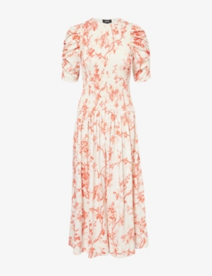 ME AND EM: Floral Shirred Cotton-Jersey Maxi Dress