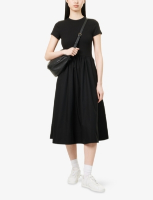 Me And Em And Em Womens Ribbed-top Stretch-cotton Jersey Midi Dress Black In Black