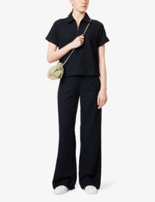 Me And Em And Em Womens Navy Textured Classic-collar Cotton-jersey Top In Navy