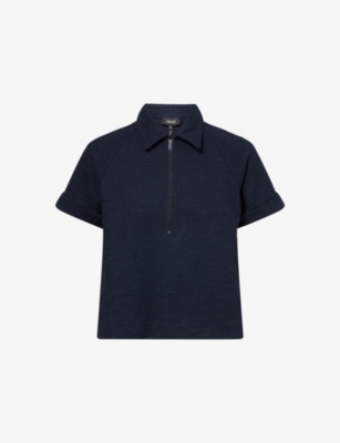 Me And Em And Em Womens Navy Textured Classic-collar Cotton-jersey Top In Navy
