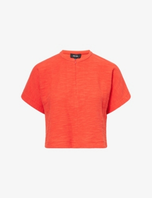 Shop Me And Em And Em Womens Intense Orange Textured Cropped Cotton-blend T-shirt