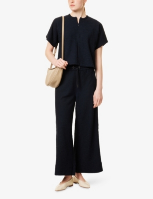 Me And Em And Em Womens Navy Textured Boxy-fit Cotton-blend T-shirt In Navy