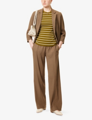 Me And Em And Em Womens Striped Ribbed Cotton-blend T-shirt Deep Golden Olive Cr In Deep Golden Olive Cr