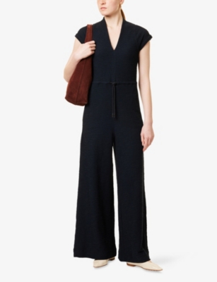 ME AND EM WOMENS ME AND EM PATCH-POCKET TEXTURED COTTON-BLEND JUMPSUIT 