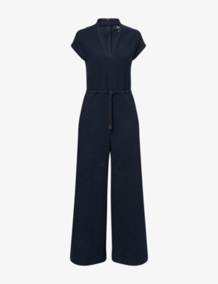 ME AND EM WOMENS ME AND EM PATCH-POCKET TEXTURED COTTON-BLEND JUMPSUIT 