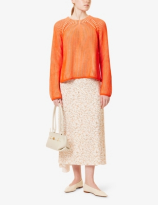 ME AND EM: Contrast-Ribbed Round-Neck Knitted Jumper