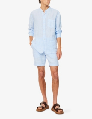 120% Lino Mens Aquatic Solid Regular-fit Two-slip-pockets Linen Shorts