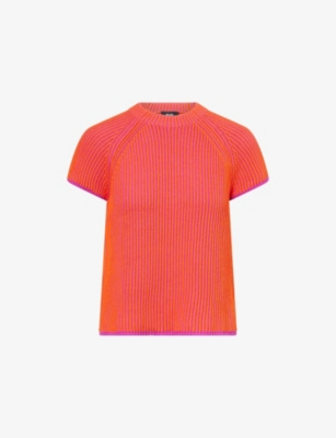 Shop Me And Em And Em Womens Intense Orange Iris Ribbed Round-neck Knitted T-shirt Xs