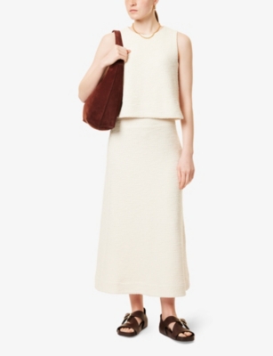 ME AND EM AND EM WOMENS CREAM BOUCLÉ TEXTURED A LINE COTTON-BLEND MIDI SKIRT 