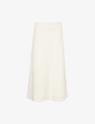 ME AND EM AND EM WOMENS CREAM BOUCLÉ TEXTURED A LINE COTTON-BLEND MIDI SKIRT 