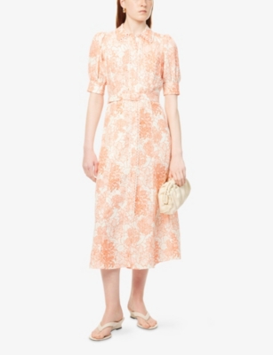 ME AND EM: Pointed-Collar Floral Woven Midi Dress