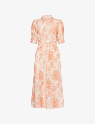 ME AND EM: Pointed-Collar Floral Woven Midi Dress