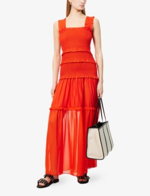 Shop Me And Em And Em Womens Shirred Shoulder-straps Silk-blend Maxi Dress Intense Orange