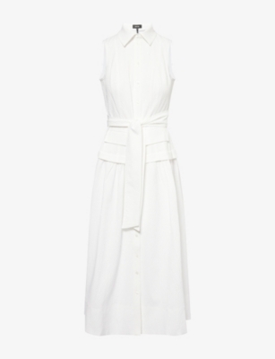 ME AND EM: Sleeveless Belted Seersucker Maxi Dress