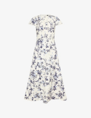 ME AND EM: Modern Botanical Flared Cotton-Blend Midi Dress
