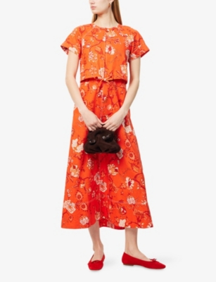 ME AND EM WOMENS ME AND EM FLORAL-PRINT RELAXED-FIT LINEN-BLEND MAXI DRESS 