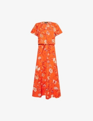 ME AND EM WOMENS ME AND EM FLORAL-PRINT RELAXED-FIT LINEN-BLEND MAXI DRESS 