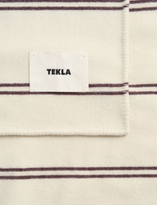 Tekla Wool Blend Blanket 130cm X 180cm Ruck Stripes In Neutral