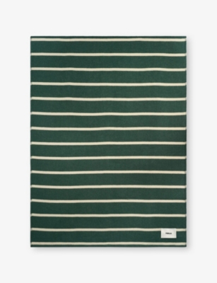 Tekla Wool Blend Blanket 130cm X 180cm Rugby Stripes In Green