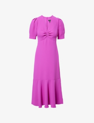 ME AND EM: Crepe Puffed-Short-Sleeves Woven Midi Dress