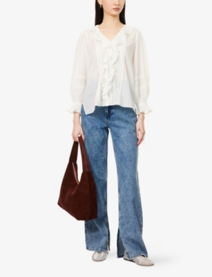 Shop Me And Em And Em Womens Soft White V-neck Ruffle-trim Cotton-voile Blouse