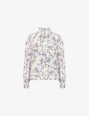 ME AND EM: Ruffled Botanical-Print Cotton-Silk Blouse