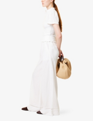 Me And Em And Em Womens Soft White Cheesecloth Lace-trim Cotton Trousers In Soft White