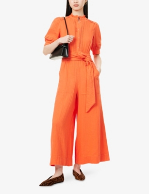 ME AND EM: Funnel-Neck Wide-Leg Cotton-Cheesecloth Jumpsuit