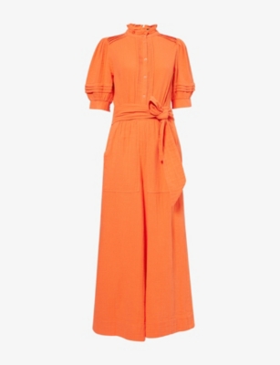 ME AND EM: Funnel-Neck Wide-Leg Cotton-Cheesecloth Jumpsuit