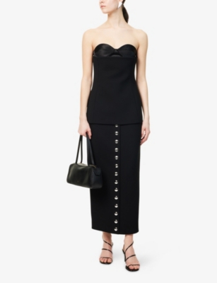 KHAITE: Brynlee Silver-Button Woven Skirt