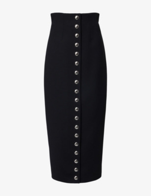 KHAITE: Brynlee Silver-Button Woven Skirt