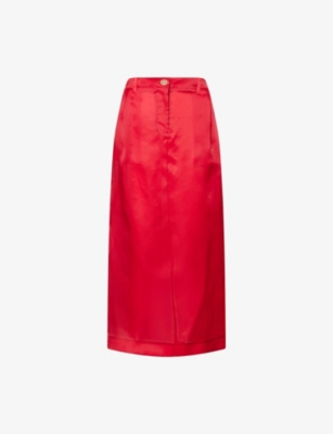 Khaite Womens Raspberry Lucian Split-hem Silk Maxi Skirt