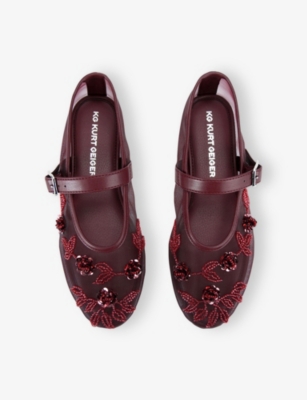 Kg Kurt Geiger Womens Wine Nacy Embellished Mesh Pumps Eur 39 / 6 Uk In Burgundy