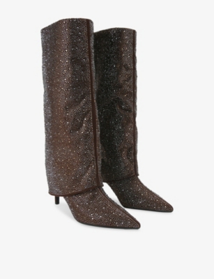 Kg Kurt Geiger Womens Bronze Fate Faux-suede Heeled Knee-high Boots Eur 38/5 Uk In Brown