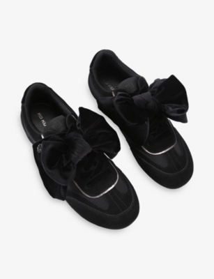 Kg Kurt Geiger Womens Black/comb Listen Bow-embellished Suede Trainers Eur 38/5 Uk In Black