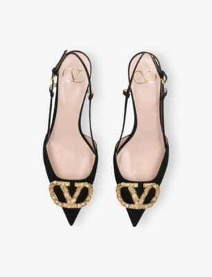 Valentino Pointed Toe Slimback Pump With Vintage-effect Brass Detail In Blk/other