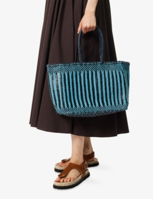 Dragon Diffusion Womens Marine / Ice Blue Bali Basket Leather Tote Bag