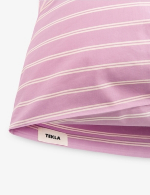 Tekla Mallow Pink Stripes Percale Double Cotton Pillow Sham In Pink