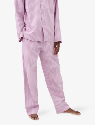 Tekla Womens Striped Cotton-poplin Pyjama Bottoms Size L Purple Pink Stripes