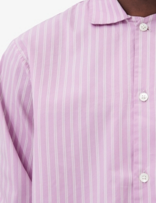 TEKLA: Striped Cotton-Poplin Pyjamas Shirt Size L